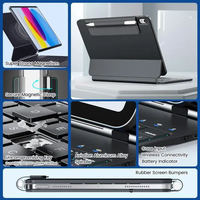 Alt view image 5 of 5 - RAYMCRAFT for iPad 10th Generation Case with Keyboard, Magic-Style Keyboard Stand, Springy Backlit Keys, Stain-Resistant Surface, Multi-Touch Trackpad, for iPad 10th Gen 10.9" 2022,Black