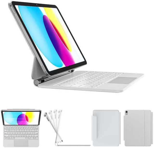 Main image of RAYMCRAFT for iPad 11th(A16, 2025)/10th Generation Case with Keyboard, Magic Keyboard 2022, Springy Backlit Keys, Stain-Resistant Surface, Multi-Touch Trackpad,White