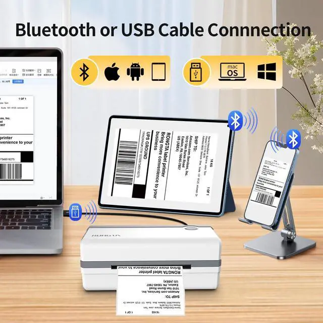 Alt view image 4 of 5 - Rongta Bluetooth Thermal Label Printer, Wireless Shipping Label Printer,4x6 Sticker for Small Business, Support Android, iPhone and Windows and Mac OS(Bluetooth+USB)