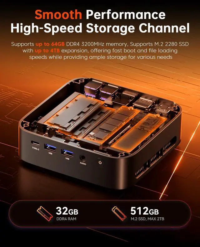 Alt view image 2 of 5 - ACEMAGICIAN Kron Mini K1 Mini PC, Ryzen 7 5825U, 32GB DDR4 512GB SSD Mini Computers (8C/16T, up to 4.5Ghz),4K Triple Display Desktop WiFi6/Bluetooth, Compact Silent PC for Light Gaming, Office, Design