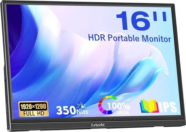 Lrtzcbi 16 Inch Portable Monitor, HDR 1920x1200P IPS Screen