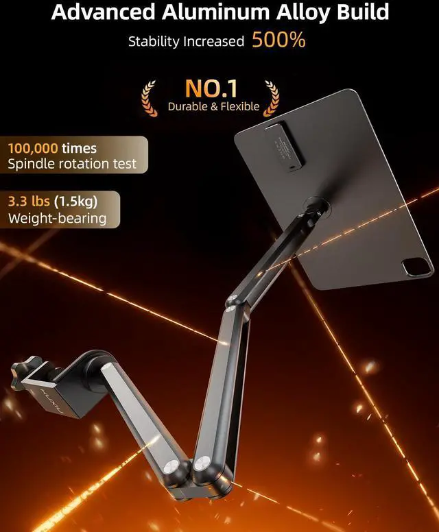 Alt view image 3 of 5 - KU XIU [Upgrade] Magnetic Wireless Charging Stand for iPad Pro 12.9, iPad Air 13 M2 Only, Aluminum Alloy Arm Mount with 2M Cable, Foldable Adjustable Tablet Holder for iPad Pro 12.9 3rd/4th/5th/6th