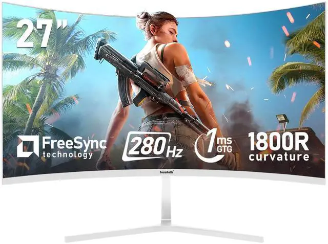 Main image of Gawfolk 27 Inch PC Computer Screen,1800R Curved Gaming 280Hz Monitors, FHD 1080p 1ms, Freesync, 98% sRGB,178 deg Angle View HDMI2.0, DisplayPort, Compatible with Wall-Mounted 100 * 100MM-White
