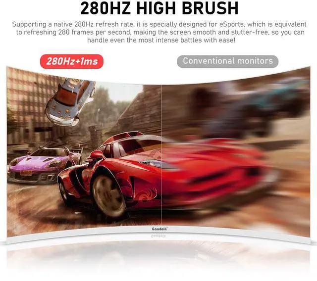 Alt view image 2 of 5 - Gawfolk 27 Inch PC Computer Screen,1800R Curved Gaming 280Hz Monitors, FHD 1080p 1ms, Freesync, 98% sRGB,178 deg Angle View HDMI2.0, DisplayPort, Compatible with Wall-Mounted 100 * 100MM-White