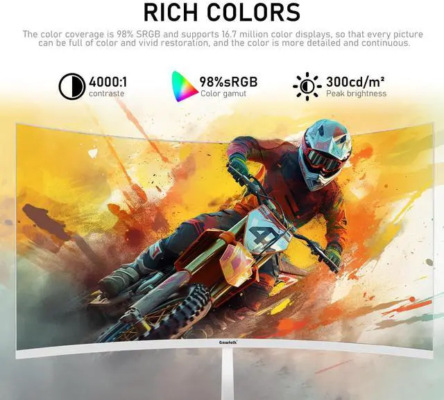 Alt view image 5 of 5 - Gawfolk 27 Inch PC Computer Screen,1800R Curved Gaming 280Hz Monitors, FHD 1080p 1ms, Freesync, 98% sRGB,178 deg Angle View HDMI2.0, DisplayPort, Compatible with Wall-Mounted 100 * 100MM-White