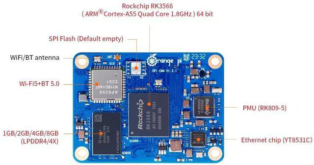 Alt view image 3 of 5 - Orange Pi CM4 8G64GB RK3566 Quad Core 64 Bit Single Board Computer, Compute Module 4 with 64GB eMMC 1.8 GHz Frequency Wi-Fi & Bluetooth 5.0 Integrated RKNN NPU AI Accelerator (CM4 8G64G)