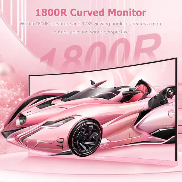 Alt view image 5 of 5 - Raywego Pink 27 inch Curved Gaming Monitor 180Hz,FHD 1080P,1800R LED Display,Pink Computer Monitor,1ms (MPRT),FreeSync,Eye-Care Technology, DP, HDMI Port for Gaming Home Office,VESA(75mm*75mm)