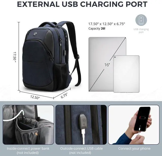 Alt view image 3 of 5 - Swissdigital Design Travel Laptop Backpack for Men and Women, Business Backpack with USB Charging Port for Fits 16 Inch Notebook (ANDWIL SD1670-12 Blue)