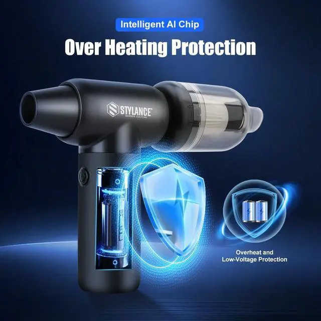 Alt view image 2 of 5 - Compressed Air Duster - Barber Blower, Electric Duster, 3 Gear Mini Portable Jet Dry Air Blower, Cordless Vacuum Cleaner, for PC, Office,Salon, Fan, Laptop, Keyboard, Car (Black)