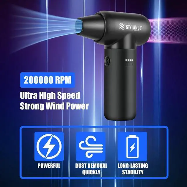 Alt view image 3 of 5 - Compressed Air Duster - Barber Blower, Electric Duster, 3 Gear Mini Portable Jet Dry Air Blower, Cordless Vacuum Cleaner, for PC, Office,Salon, Fan, Laptop, Keyboard, Car (Black)