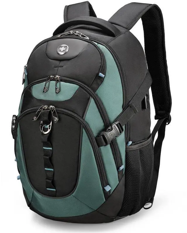 Main image of Swissdigital Laptop Backpack with USB Charging Port, TSA Travel Backpack Fits 15.6 inches Computer, 31L College School Backpack for Men, Lake Green/Black | SD803