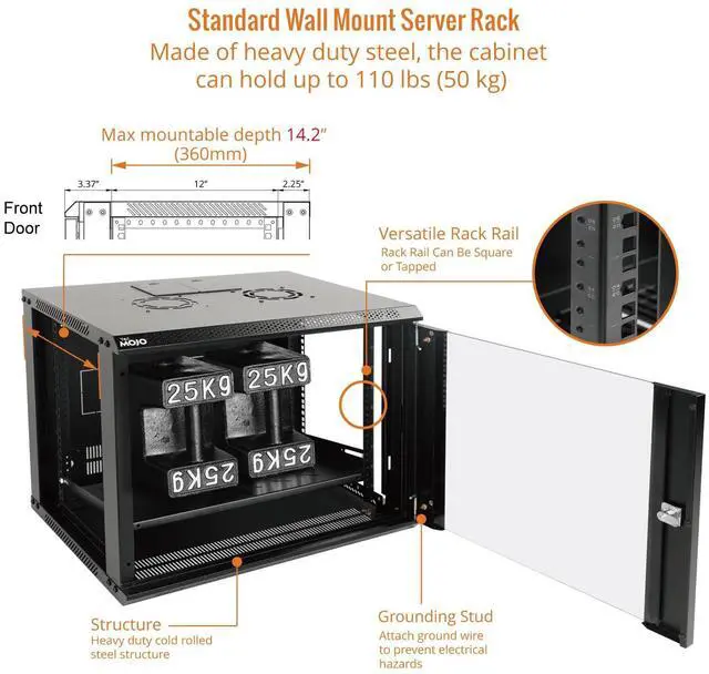 Alt view image 4 of 5 - Tecmojo 9U Wall Mount Server Cabinet & Patch Panel 24 Port, Network Rack Lockable Enclosure 17.7in Depth with Side Panels and Cooling Fans, Keystone Patch Panel Cat6/Cat5e/Cat5 with Cable Management