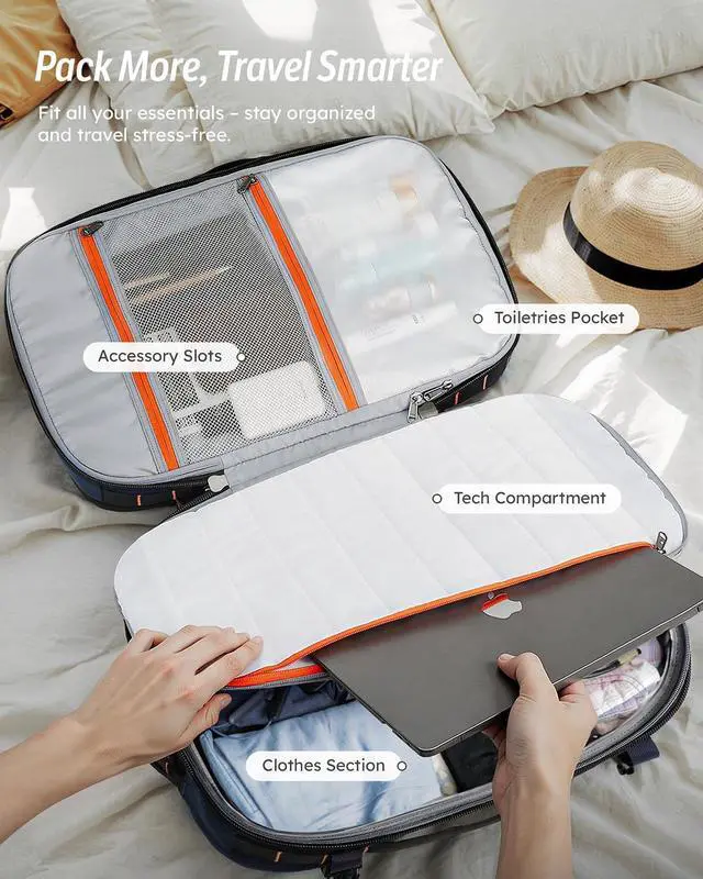 Alt view image 3 of 5 - Tolaccea Travel Laptop Backpack, Large Carry on Backpack Flight Approved Convertible Duffle Luggage Bag Daypack Work Business Rucksack Fits 16" Laptop for Men Women 3 Carrying Ways, 40L-55L Expandable