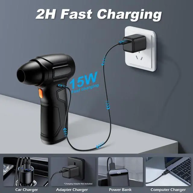 Alt view image 4 of 5 - Tomzio Compressed Air Duster - 200,000RPM Electric Air Duster, Canned Air Blower Alternative for PC, Keyboard, Building Toys, Campfire, Leaf, Home Cleaning (Orange)