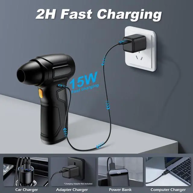 Alt view image 4 of 5 - Tomzio Compressed Air Duster - 200,000RPM Electric Air Duster, Canned Air Blower Alternative for PC, Keyboard, Building Toys, Campfire, Leaf, Home Cleaning (Yellow)