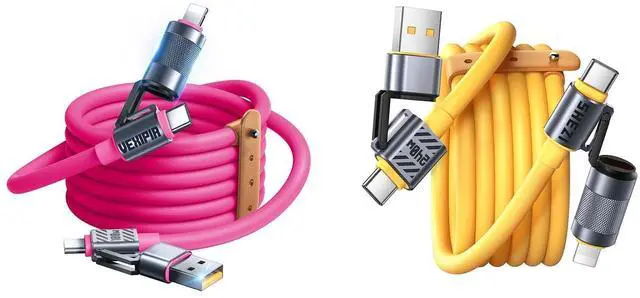 Main image of Vexipia 2 Pack 4-in-1 USB C Cable Lightning Cable (Yellow+Pink)