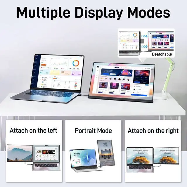 Alt view image 3 of 5 - Vixtan Laptop Screen Extender, 15.6'' FHD 1080P IPS Portable Monitor for Laptop 13-17.3", Detachable Screen, USB-C Plug and Play Laptop Monitor Extender for Windows/Mac/Android