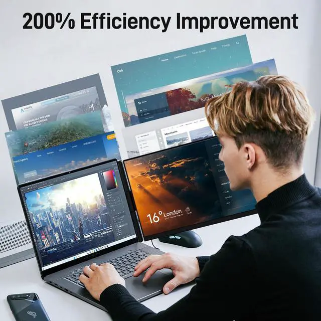 Alt view image 4 of 5 - Vixtan Laptop Screen Extender, 15.6'' FHD 1080P IPS Portable Monitor for Laptop 13-17.3", Detachable Screen, USB-C Plug and Play Laptop Monitor Extender for Windows/Mac/Android