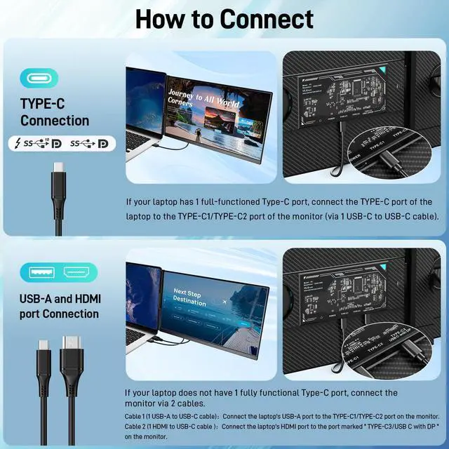 Alt view image 5 of 5 - Vixtan Laptop Screen Extender, 15.6'' FHD 1080P IPS Portable Monitor for Laptop 13-17.3", Detachable Screen, USB-C Plug and Play Laptop Monitor Extender for Windows/Mac/Android