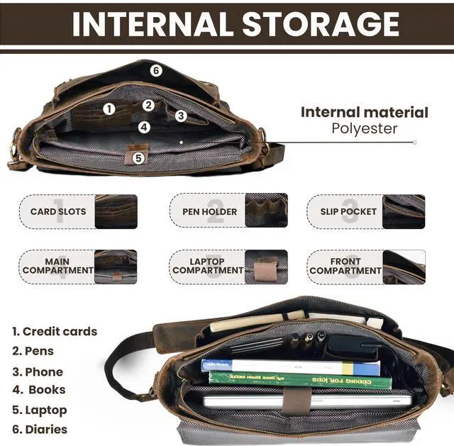 Alt view image 2 of 5 - LEATHER VILLAGE Vintage Leather Handmade Laptop Messenger Bag - 15.5 Inch Brown Satchel for Men & Women, Crossbody Briefcase for Office, Travel & Daily Use