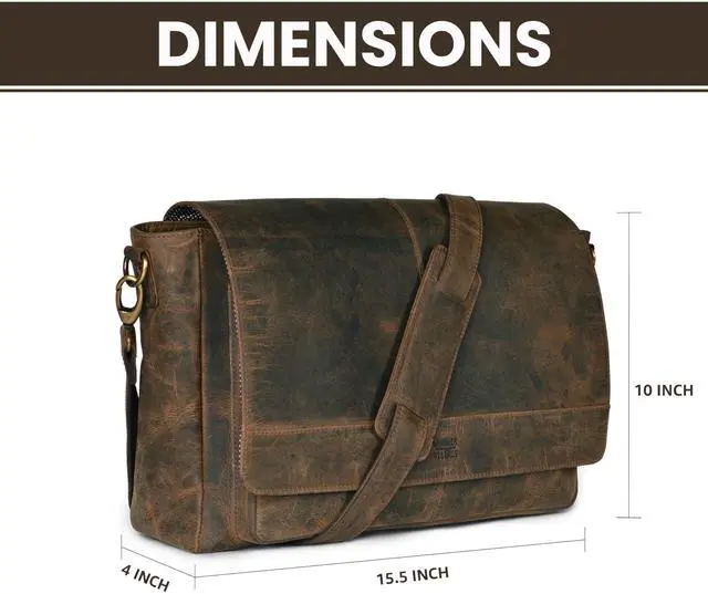 Alt view image 5 of 5 - LEATHER VILLAGE Vintage Leather Handmade Laptop Messenger Bag - 15.5 Inch Brown Satchel for Men & Women, Crossbody Briefcase for Office, Travel & Daily Use