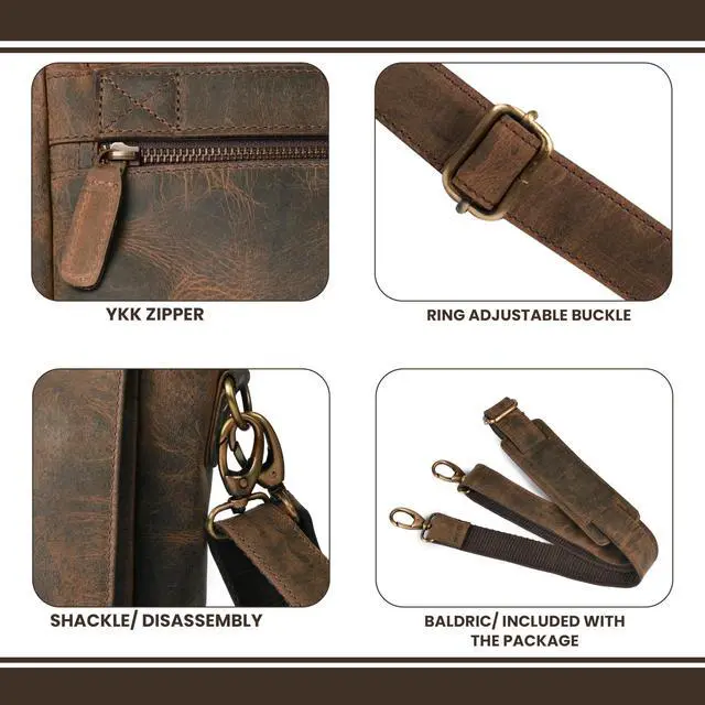 Alt view image 4 of 5 - LEATHER VILLAGE Vintage Leather Handmade Laptop Messenger Bag - 15.5 Inch Brown Satchel for Men & Women, Crossbody Briefcase for Office, Travel & Daily Use