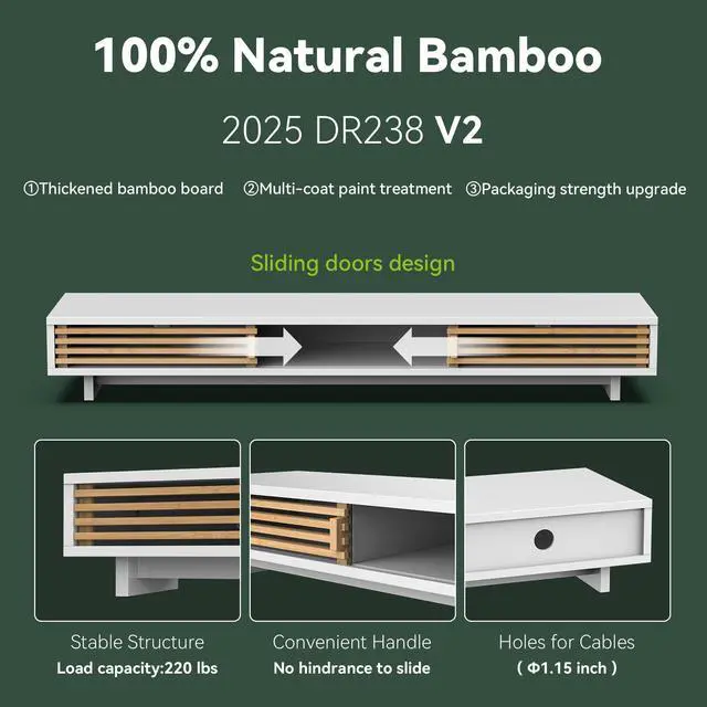 Alt view image 4 of 5 - WELL WENG Monitor Stand Riser with Sliding Door, Desk Shelf with Storage (White + Natural Bamboo, 38 Inch)