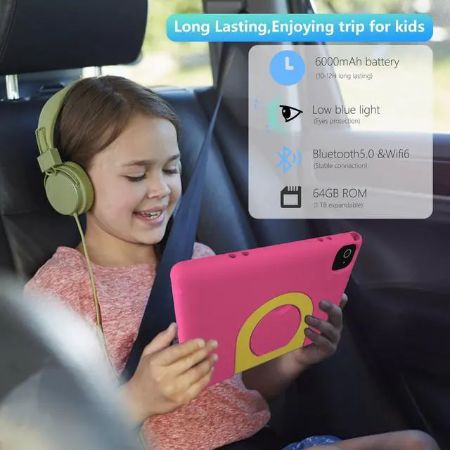 Alt view image 4 of 5 - YACXBTK Tablet for Kids 10.1 inch Android 14 6000mHA 8GB RAM+64GB ROM(Expandable to 1TB Kids Tablet Age 3-12 with Case& Lanyard WiFi6 Google Kids Space Parental Control 1280 * 800 HD Screen Pink