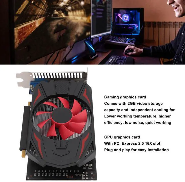Alt view image 2 of 5 - GTX1050 Gaming Graphics Card, 2GB DDR5 128bit Computer Graphics Card 2560x1600, PCIE 2.0 X16 Desktop PC Graphics Video Card with Single Fans, Low Noise and Quiet Work