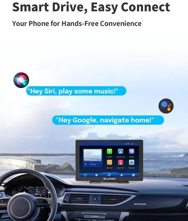 Alt view image 3 of 5 - ZUCWO 9 Inch Wireless CarPlay Screen for Car CarPlay and Android Auto HD Touchscreen Car Stereo with Bluetooth, 4K UHD Dash Cam with 64GB SD Card