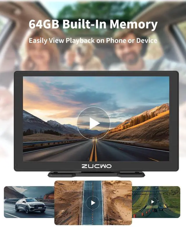 Alt view image 5 of 5 - ZUCWO 9 Inch Wireless CarPlay Screen for Car CarPlay and Android Auto HD Touchscreen Car Stereo with Bluetooth, 4K UHD Dash Cam with 64GB SD Card