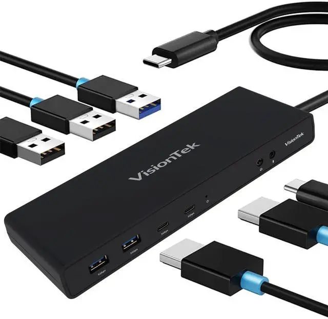 Main image of VisionTek VT4500 12in1 Docking Station Dual Monitor 4K - x2 HDMI, x2 DisplayPort, 60W USB-C PD, x4 USB-A 3.0, x2 5Gbps USB-C, 3.5mm Audio Jack, & Ethernet - Compatible with Laptop, PC, and MacBook