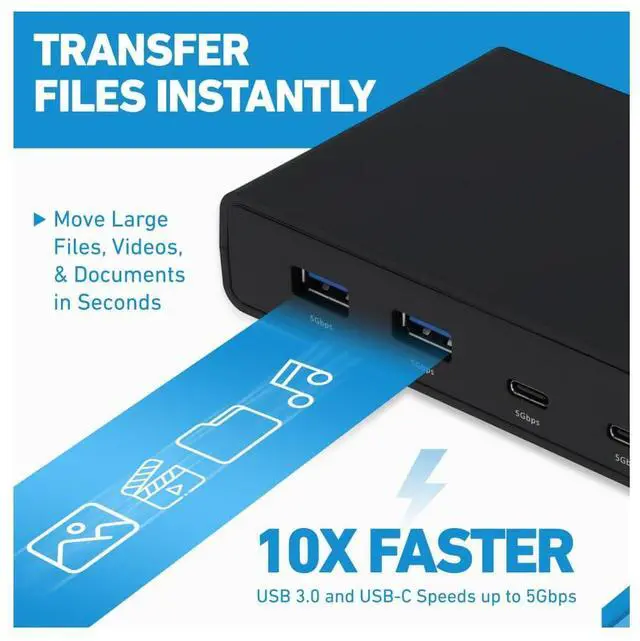 Alt view image 5 of 5 - VisionTek VT4500 12in1 Docking Station Dual Monitor 4K - x2 HDMI, x2 DisplayPort, 60W USB-C PD, x4 USB-A 3.0, x2 5Gbps USB-C, 3.5mm Audio Jack, & Ethernet - Compatible with Laptop, PC, and MacBook