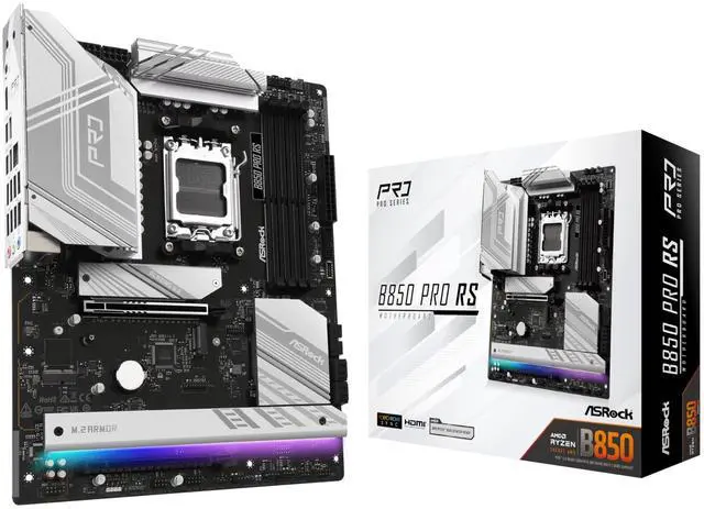 Main image of ASRock AMD AM5 B850 Pro RS Motherboard, AMD Ryzen 9000/8000/7000 Series, 4X DDR5 Slots up to 8000MHz, 24-Pin Power Connection, ATX, 21x USB Ports, PCIe 5.0