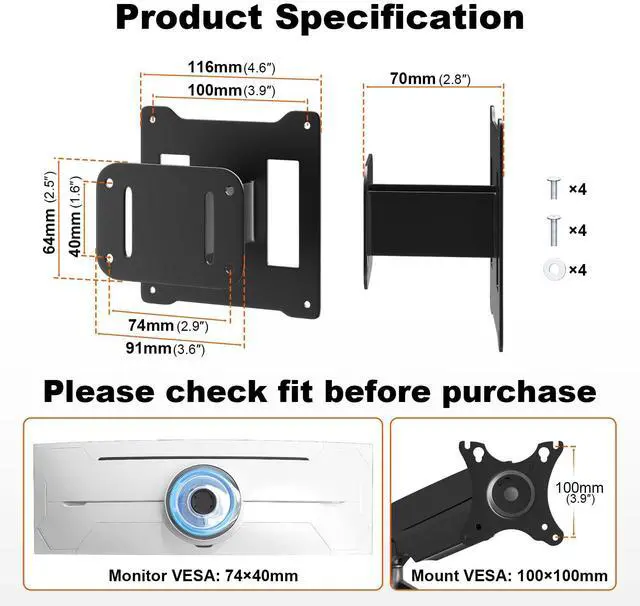 Alt view image 2 of 5 - Bundle 17-49 inch Heavy Duty Dual Monitor Arm and VESA dapter Plate Bracket