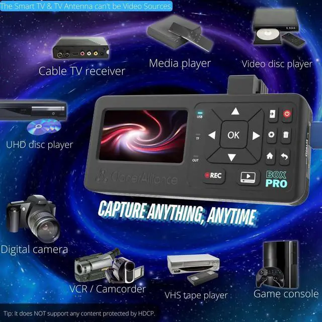 Alt view image 3 of 5 - ClonerAlliance Box Pro Pocket, Portable 1080p60fps Video Recorder and Converter with Built-in Screen, Battery Power, and Support for HDMI, RCA, YPbPr, VGA Inputs.