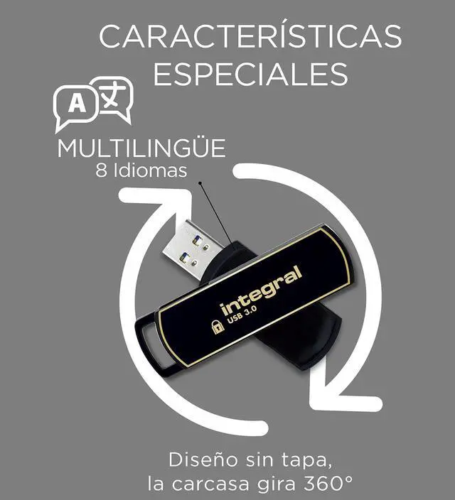 Alt view image 4 of 5 - Integral 256GB Secure 360 Encrypted USB3.0 Flash Drive (256-bit AES Encryption)