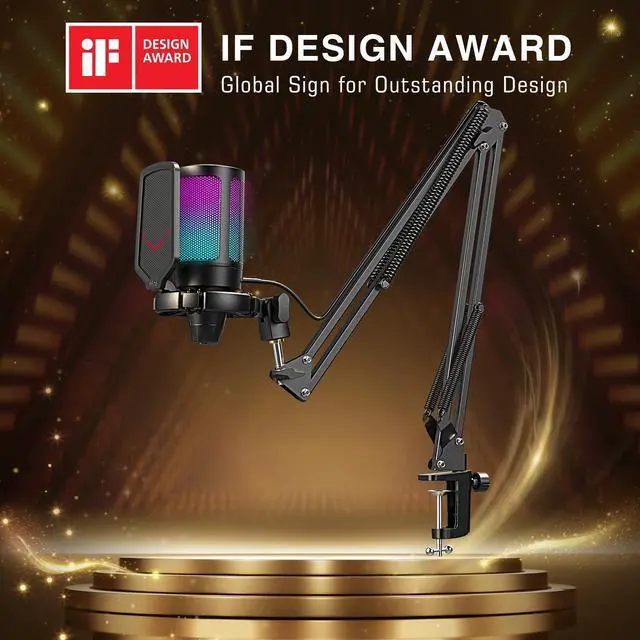 Alt view image 2 of 5 - FIFINE Condenser USB Microphone Kit Set, Gaming Computer PC Mic for Streaming, Podcast, Recording, Video Creation, Music with Gain Knob, RGB Lights, Mute Button, Boom Arm, Pop Filter (A6T+A6VP)