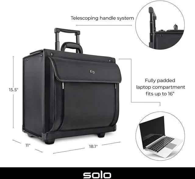 Alt view image 3 of 5 - Solo Classic Collection 16 Inch Laptop Rolling Catalog Case, Black (PV78-4)