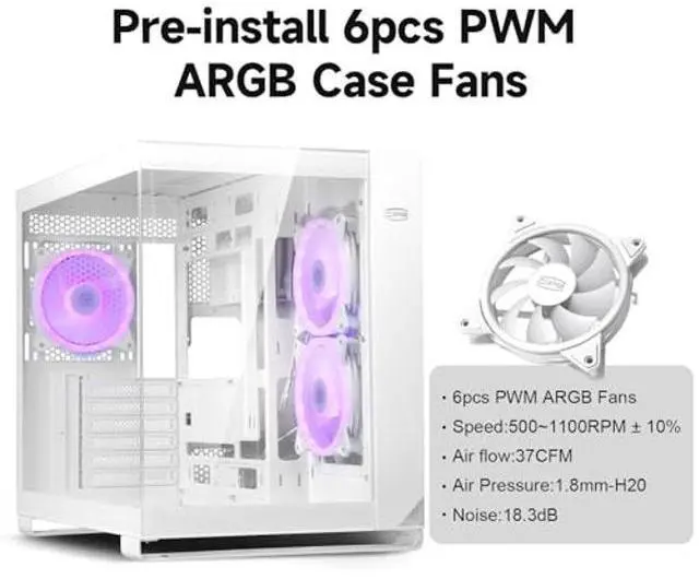 Alt view image 2 of 2 - PCCOOLER C3T500 ARGB PC Case Mid Tower Desktop Computer Gaming Superior Case for ATX/M-ATX/ITX with 6 ARGB Case Fans,Column-Free Design,360MM Radiator&400MM GPU Support,Easy Installation (White)