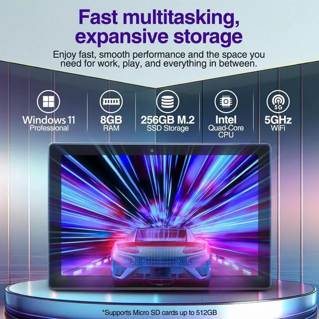 Alt view image 2 of 5 - Fusion5 10.1" Windows 11 Professional Tablet PC - Ultra Slim Full HD Windows Tablet Computer - 8GB RAM, 256GB M.2 SSD, 10 Inch Display, 5G WiFi, Intel Quad-Core CPU, USB 3.0, Micro HDMI, Dual Cameras