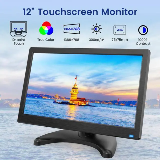 Alt view image 2 of 5 - Eyoyo EM116ID 12" Small Touchscreen Monitor 1366x768 10-Point Multi Capacitive Touch Screen Display with HDMI VGA Mini LED Computer Monitors for Office Retail Warehouse POS Systems, Built-in Speakers