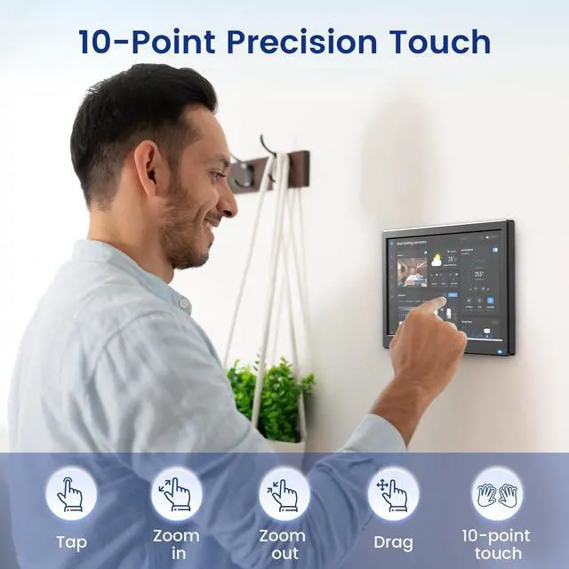 Alt view image 3 of 5 - Eyoyo EM116ID 12" Small Touchscreen Monitor 1366x768 10-Point Multi Capacitive Touch Screen Display with HDMI VGA Mini LED Computer Monitors for Office Retail Warehouse POS Systems, Built-in Speakers