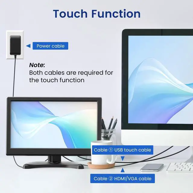 Alt view image 5 of 5 - Eyoyo EM116ID 12" Small Touchscreen Monitor 1366x768 10-Point Multi Capacitive Touch Screen Display with HDMI VGA Mini LED Computer Monitors for Office Retail Warehouse POS Systems, Built-in Speakers