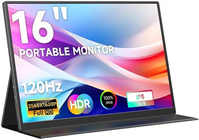 Main image of AYY 16" 2.5K 120Hz Portable Monitor, 2560x1600 HDR IPS Display, QHD 100% sRGB, USB-C & HDMI, Eye Care External Second Screen, for Laptop/PC/Phone/PS4/5/Xbox/Switch