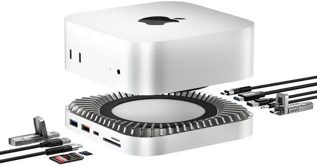 Main image of Mac Mini M4 Dock, Mac Mini Stand and HDMI Hub for M4 and M4 Pro 2024 with M.2 NVMe/SATA SSD Enclosure, USB C Hub Aluminum with 4K60Hz HDMI,10G USB A/C, 5G USB A*2, USB-C Charge, SD/TF, Audio