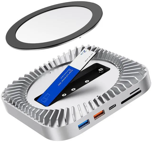 Alt view image 4 of 5 - Mac Mini M4 Dock, Mac Mini Stand and HDMI Hub for M4 and M4 Pro 2024 with M.2 NVMe/SATA SSD Enclosure, USB C Hub Aluminum with 4K60Hz HDMI,10G USB A/C, 5G USB A*2, USB-C Charge, SD/TF, Audio