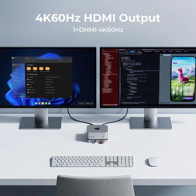 Alt view image 5 of 5 - Mac Mini M4 Dock, Mac Mini Stand and HDMI Hub for M4 and M4 Pro 2024 with M.2 NVMe/SATA SSD Enclosure, USB C Hub Aluminum with 4K60Hz HDMI,10G USB A/C, 5G USB A*2, USB-C Charge, SD/TF, Audio