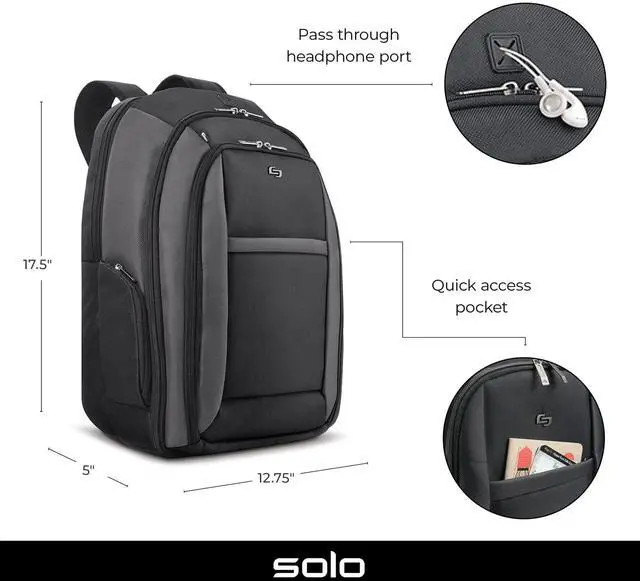 Alt view image 2 of 5 - Solo New York Metropolitan 16 Inch Laptop Backpack with Removable Sleeve, Black/Grey