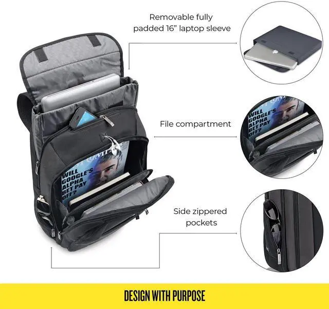 Alt view image 3 of 5 - Solo New York Metropolitan 16 Inch Laptop Backpack with Removable Sleeve, Black/Grey